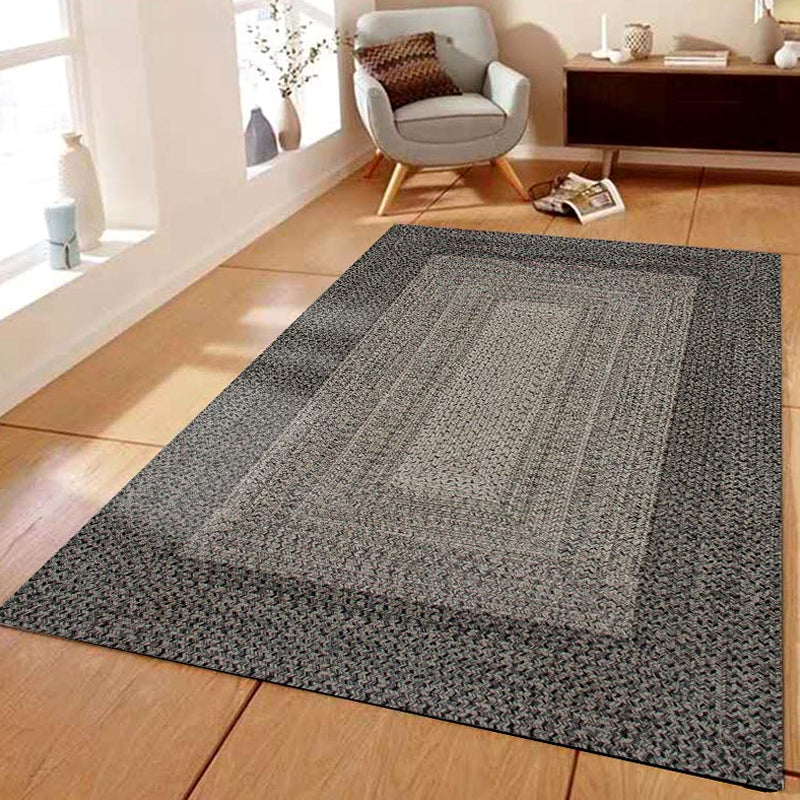 Avtoit | Country Geometric Pattern Area Rug Gray and Black Polypropylene Rug Non-Slip Backing Washable Pet-Friendly Carpet for Home