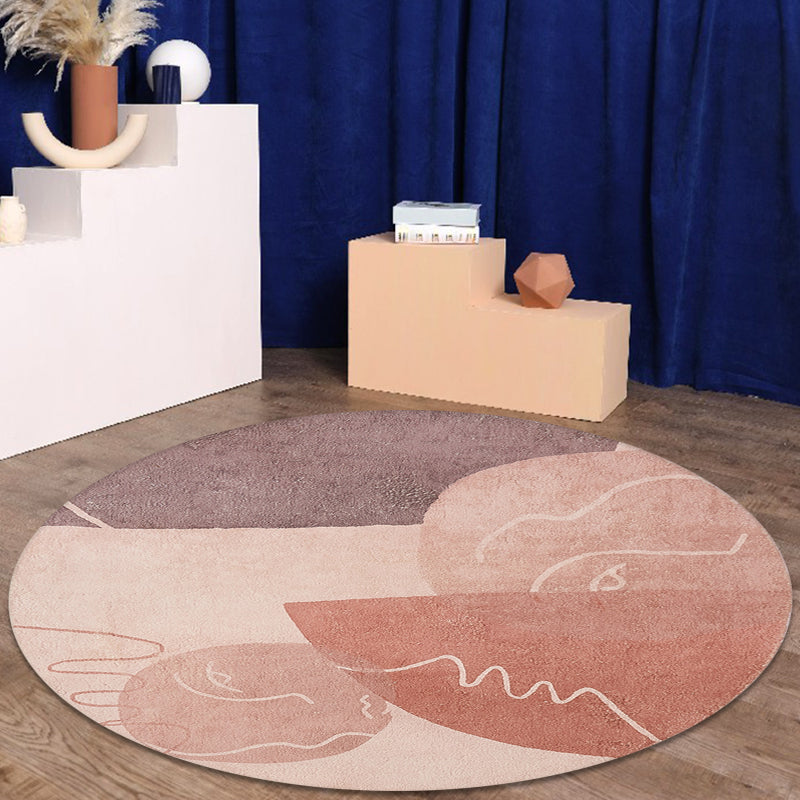 Avtoit | Modernist Abstract Carpet Pink Polyester Carpet Non-Slip Pet Friendly Washable Area Rug for Living Room