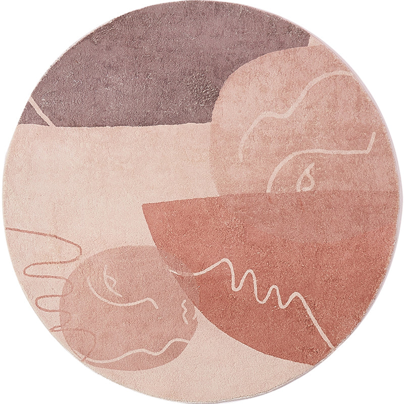 Avtoit | Modernist Abstract Carpet Pink Polyester Carpet Non-Slip Pet Friendly Washable Area Rug for Living Room