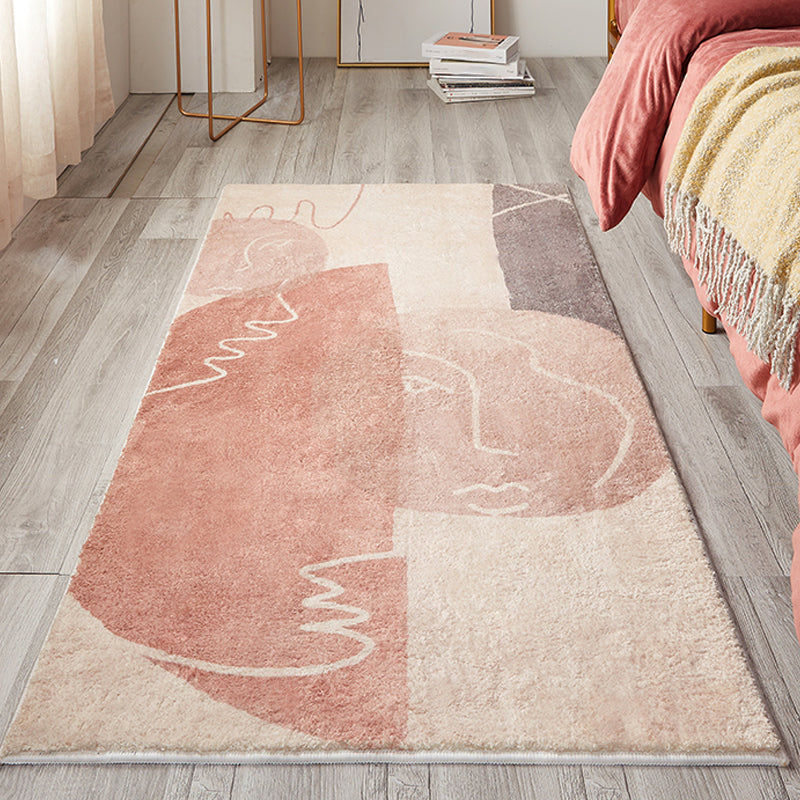 Avtoit | Creative Abstract Carpet Red and Pink Modernism Carpet Polyester Pet Friendly Washable Non-Slip Area Rug for Bedroom