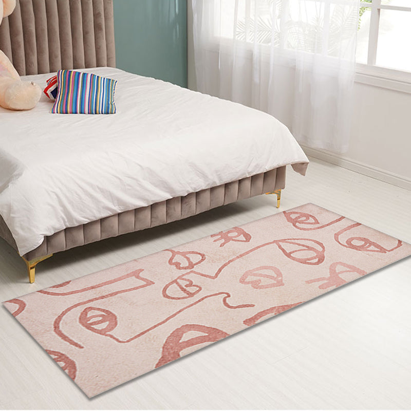 Avtoit | Creative Abstract Carpet Red and Pink Modernism Carpet Polyester Pet Friendly Washable Non-Slip Area Rug for Bedroom