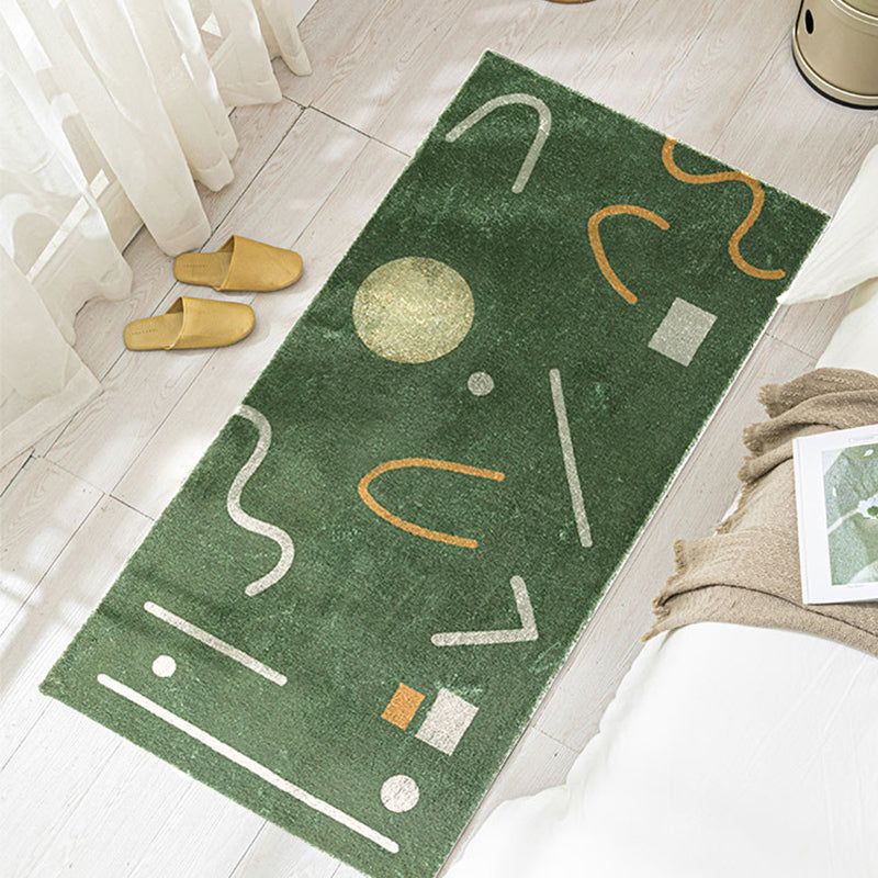 Avtoit | Green Bedroom Carpet Minimalist Abstract Carpet Polyester Washable Non-Slip Backing Pet Friendly Carpet