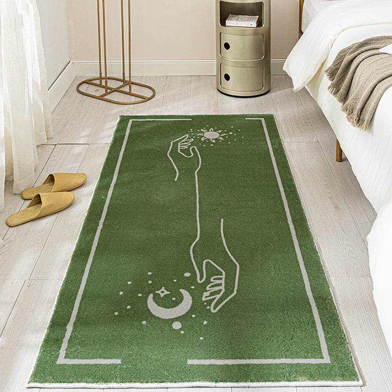 Avtoit | Green Bedroom Carpet Minimalist Abstract Carpet Polyester Washable Non-Slip Backing Pet Friendly Carpet