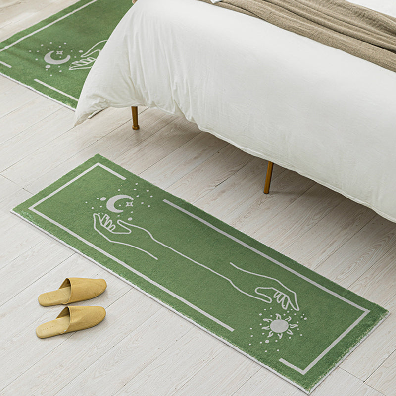 Avtoit | Green Bedroom Carpet Minimalist Abstract Carpet Polyester Washable Non-Slip Backing Pet Friendly Carpet