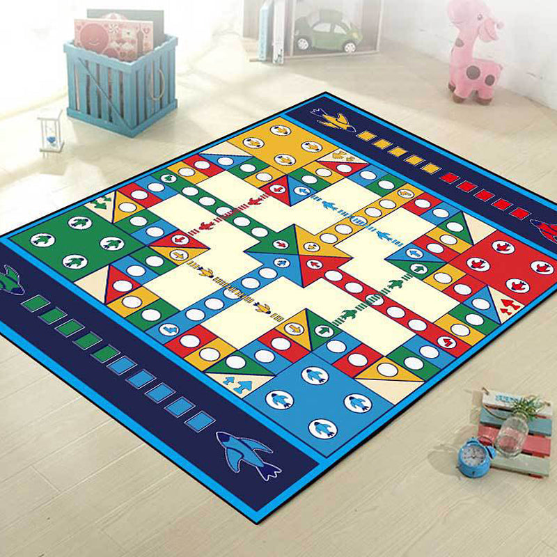 Avtoit | Blue Children's Room Carpet Kids Chessboard Pattern Carpet Polyester Washable Non-Slip Backing Pet-Friendly Carpet