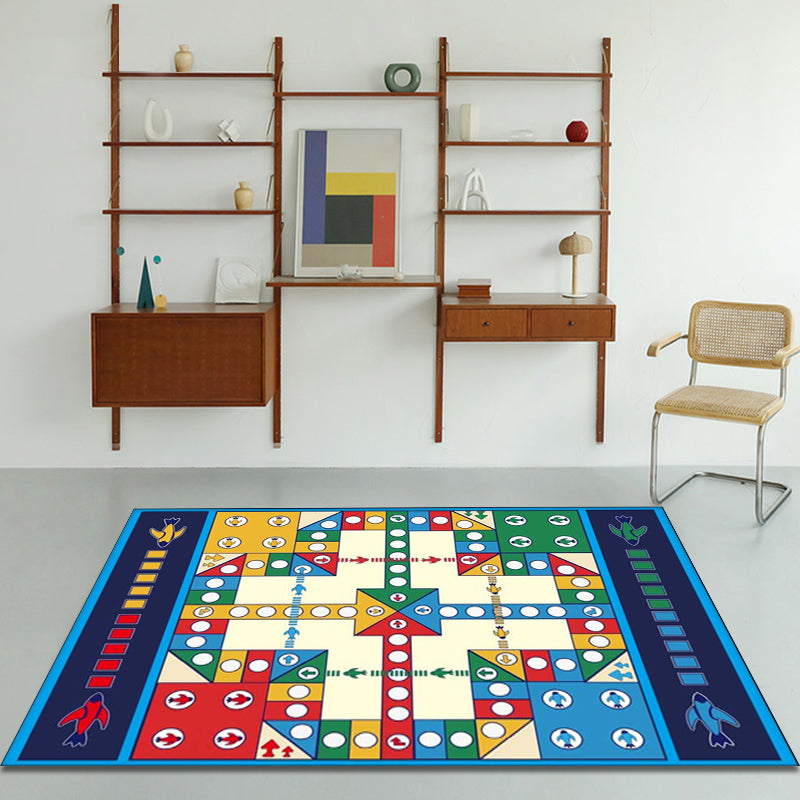 Avtoit | Blue Children's Room Carpet Kids Chessboard Pattern Carpet Polyester Washable Non-Slip Backing Pet-Friendly Carpet