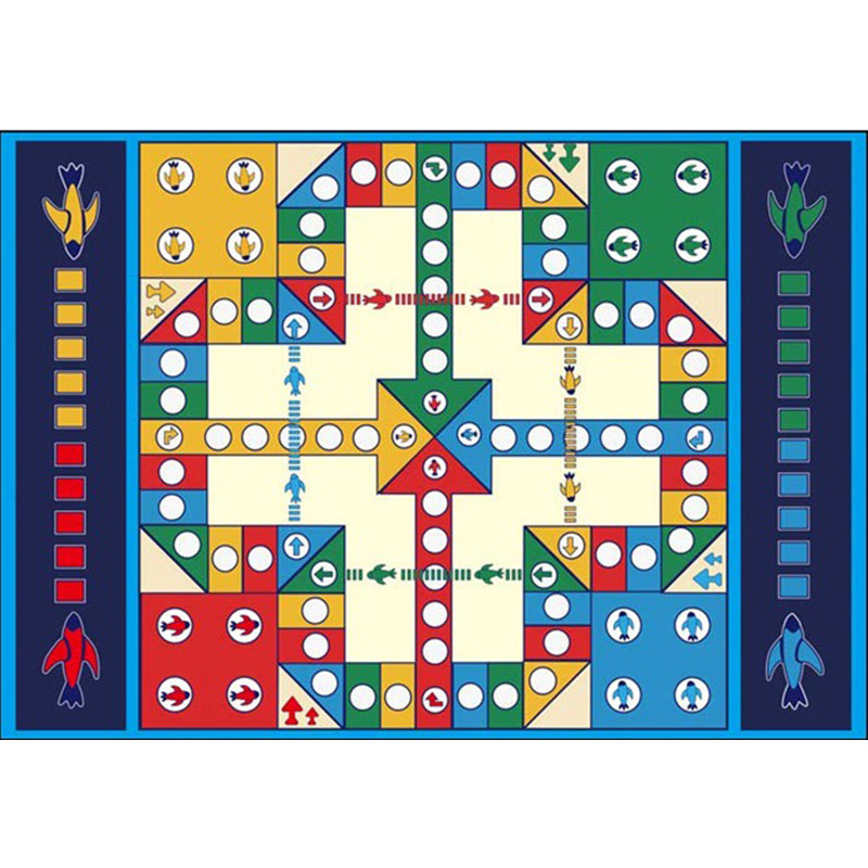 Avtoit | Blue Children's Room Carpet Kids Chessboard Pattern Carpet Polyester Washable Non-Slip Backing Pet-Friendly Carpet