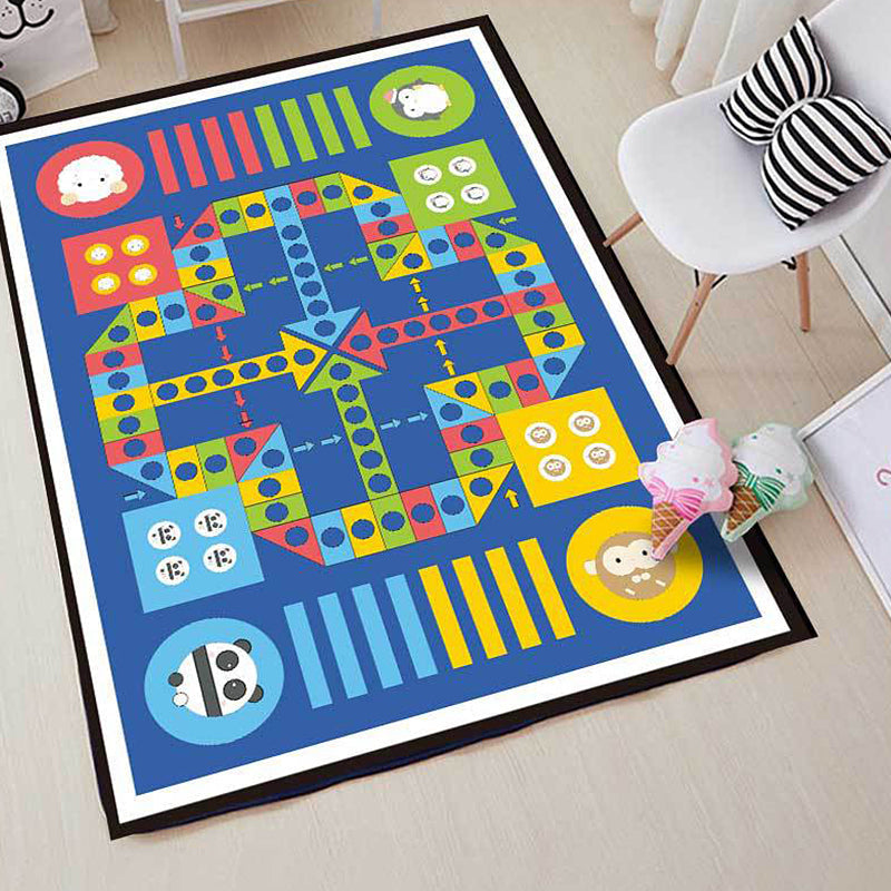 Avtoit | Blue Children's Room Carpet Kids Chessboard Pattern Carpet Polyester Washable Non-Slip Backing Pet-Friendly Carpet