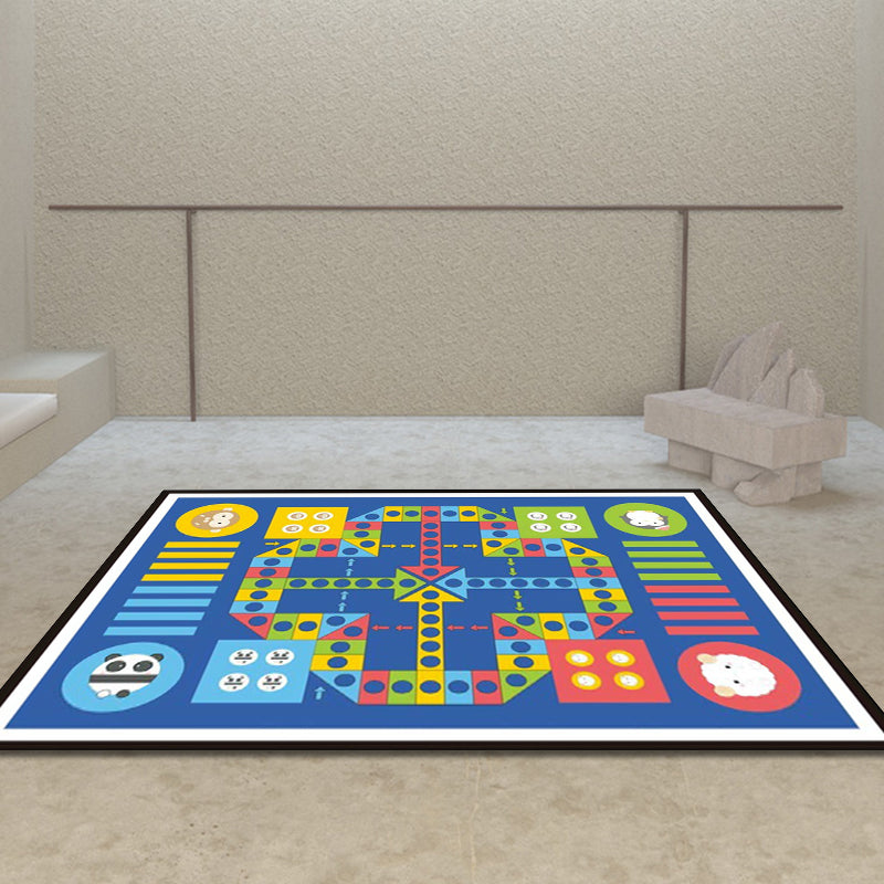 Avtoit | Blue Children's Room Carpet Kids Chessboard Pattern Carpet Polyester Washable Non-Slip Backing Pet-Friendly Carpet