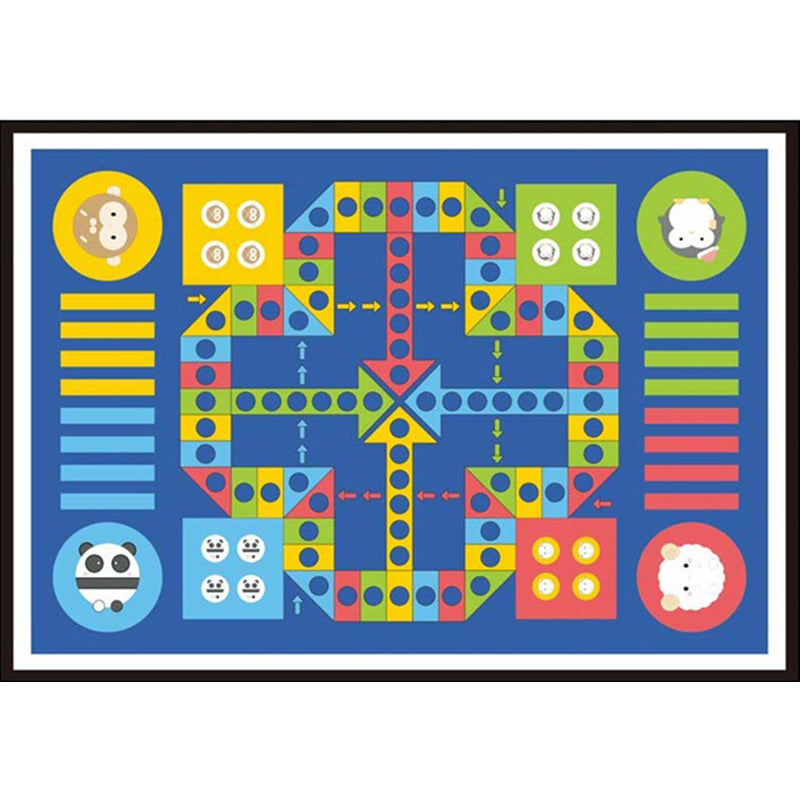 Avtoit | Blue Children's Room Carpet Kids Chessboard Pattern Carpet Polyester Washable Non-Slip Backing Pet-Friendly Carpet
