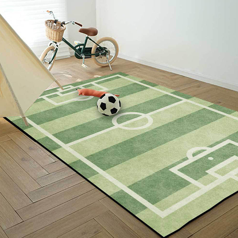 Avtoit | Creative Football Field Pattern Rug Green Kids Rug Polyester Pet Friendly Washable Non-slip Area Rug for Decoration