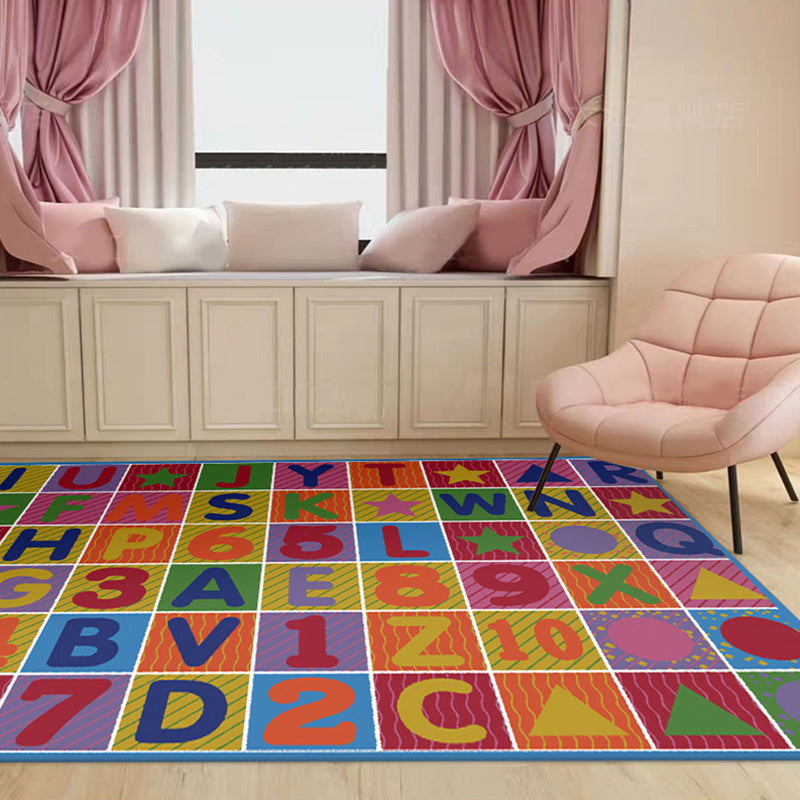 Avtoit | Multicolored Letter Pattern Rug Polyester Kids Rug Pet Friendly Washable Non-Slip Rug for the Bedroom