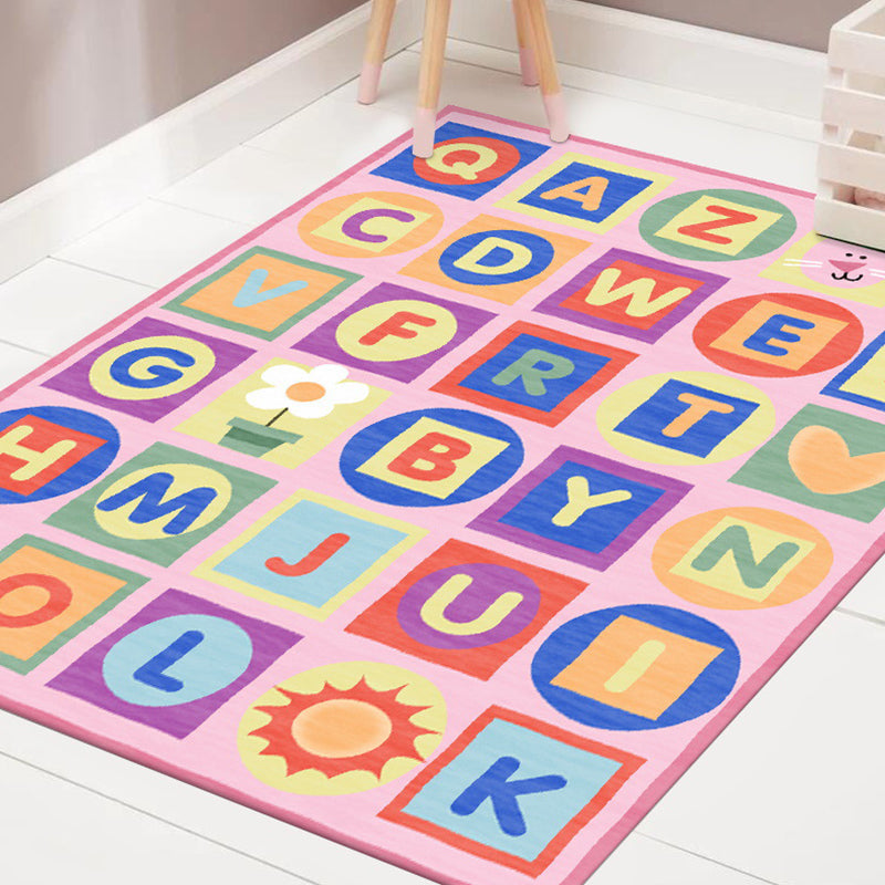 Avtoit | Multicolor Kids Rug Letter Pattern Rug Polyester Washable Non-Slip Bottom Pet-Friendly Rug