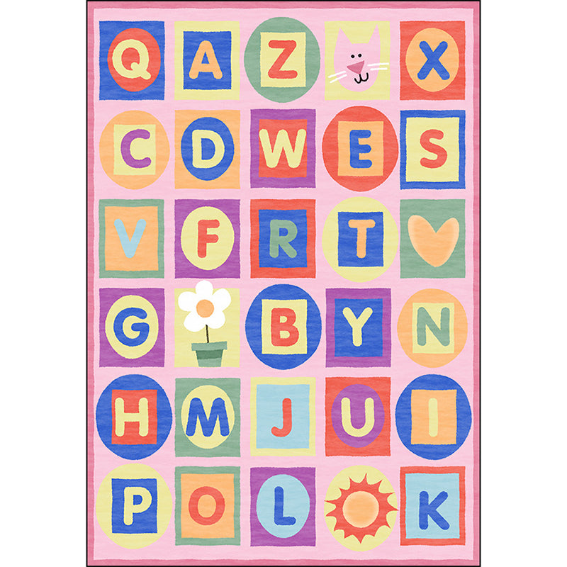Avtoit | Multicolor Kids Rug Letter Pattern Rug Polyester Washable Non-Slip Bottom Pet-Friendly Rug