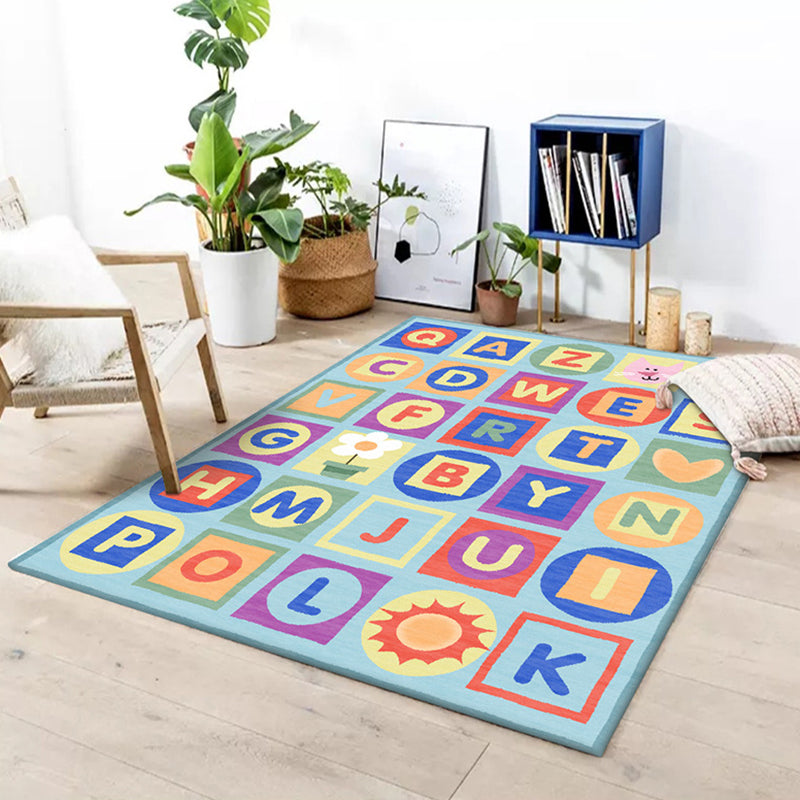 Avtoit | Multicolor Kids Rug Letter Pattern Rug Polyester Washable Non-Slip Bottom Pet-Friendly Rug