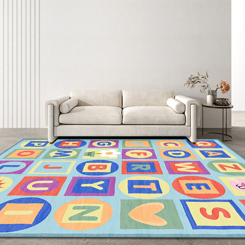 Avtoit | Multicolor Kids Rug Letter Pattern Rug Polyester Washable Non-Slip Bottom Pet-Friendly Rug