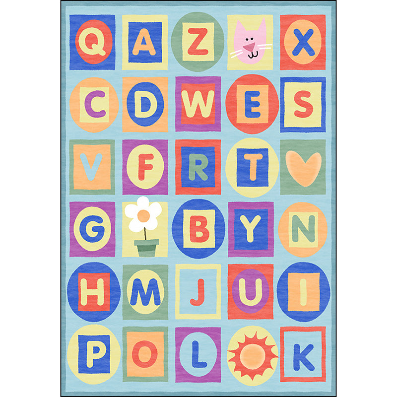 Avtoit | Multicolor Kids Rug Letter Pattern Rug Polyester Washable Non-Slip Bottom Pet-Friendly Rug