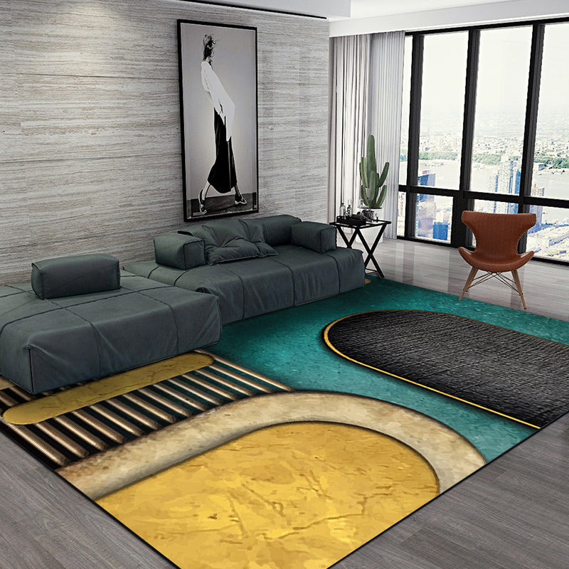 Avtoit | Multicolour Bedroom Rug Contemporary Color Block Rug Polyester Washable Non-slip Underlay Pet Friendly Rug