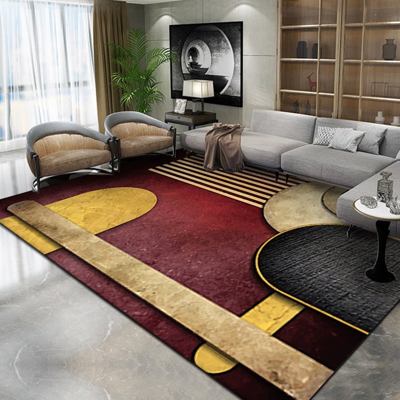 Avtoit | Multicolour Bedroom Rug Contemporary Color Block Rug Polyester Washable Non-slip Underlay Pet Friendly Rug