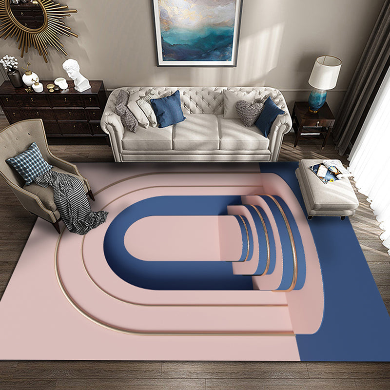 Avtoit | Multicolour Bedroom Rug Contemporary Color Block Rug Polyester Washable Non-slip Underlay Pet Friendly Rug