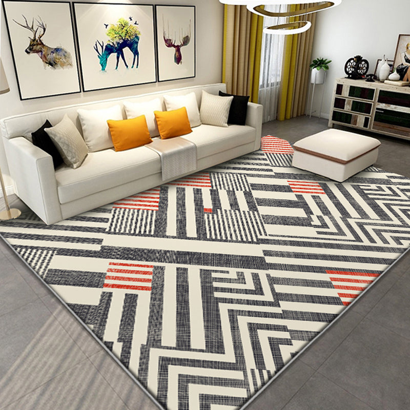 Avtoit | Novelty Geometric Pattern Rug with Stripes Multicolor Polyester Rug Non-Slip Pet Friendly Washable Rug for Living Room