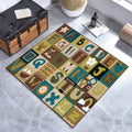 Avtoit | Kids Plaid Pattern Rug with Letters Brown Polyester Rug Non-Slip Pet-Friendly Washable Rug for Kids' Room