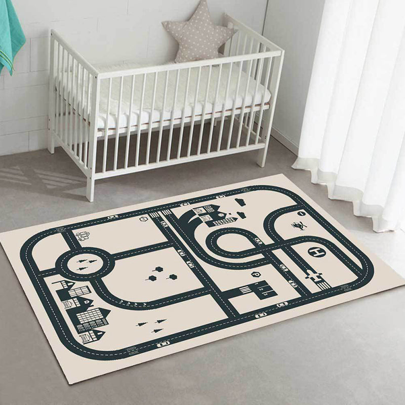 Avtoit | Stylish street pattern carpet with building Beige children's carpet Polyester pet-friendly washable non-slip carpet for decoration