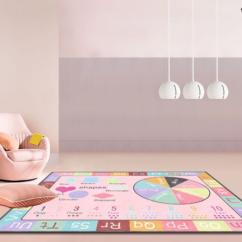 Avtoit | Multicolor Kids Rug Kids Letter and Geometric Pattern Rug Polyester Washable Non-Slip Back Pet-Friendly Rug