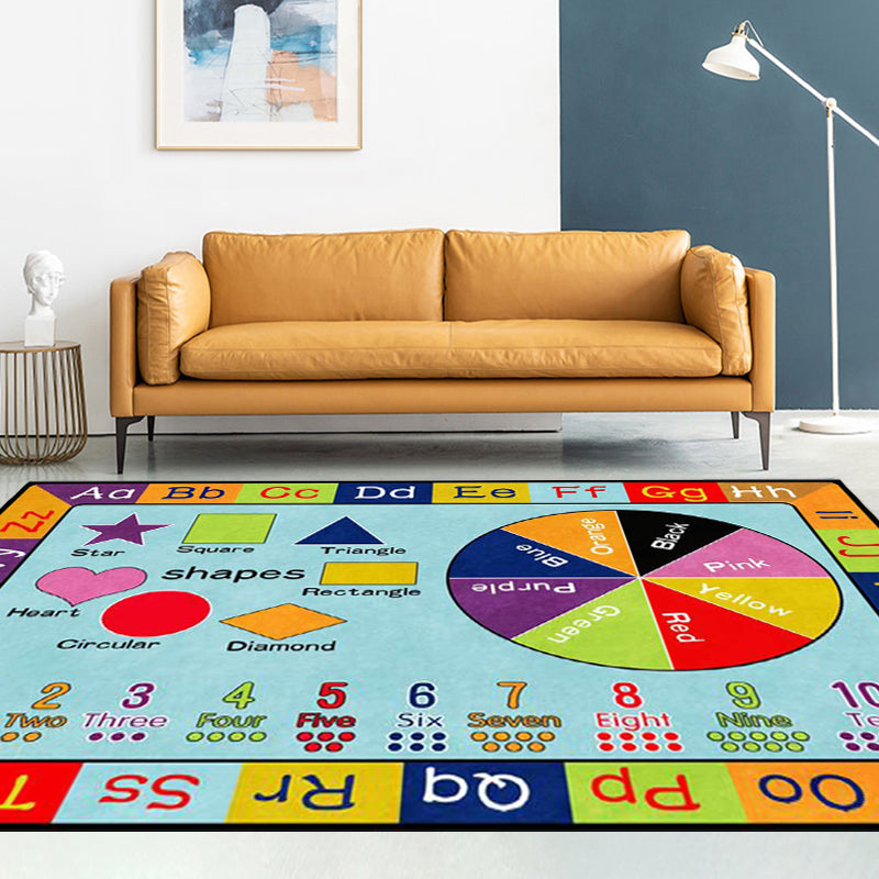Avtoit | Multicolor Kids Rug Kids Letter and Geometric Pattern Rug Polyester Washable Non-Slip Back Pet-Friendly Rug