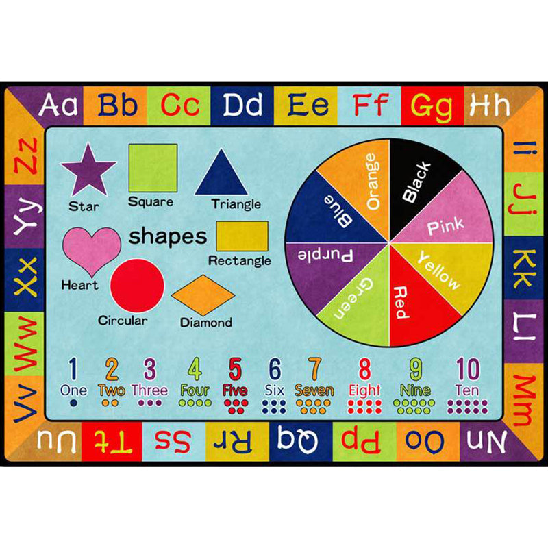 Avtoit | Multicolor Kids Rug Kids Letter and Geometric Pattern Rug Polyester Washable Non-Slip Back Pet-Friendly Rug