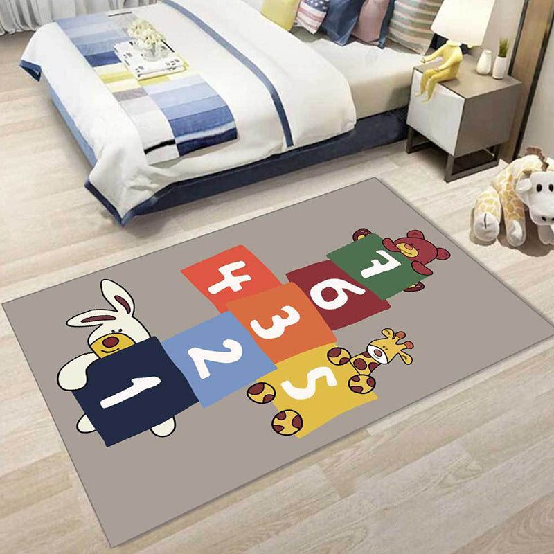 Avtoit | Stylish animal print rug with number beige and brown children's rug polyester pet-friendly washable non-slip area rug for decoration