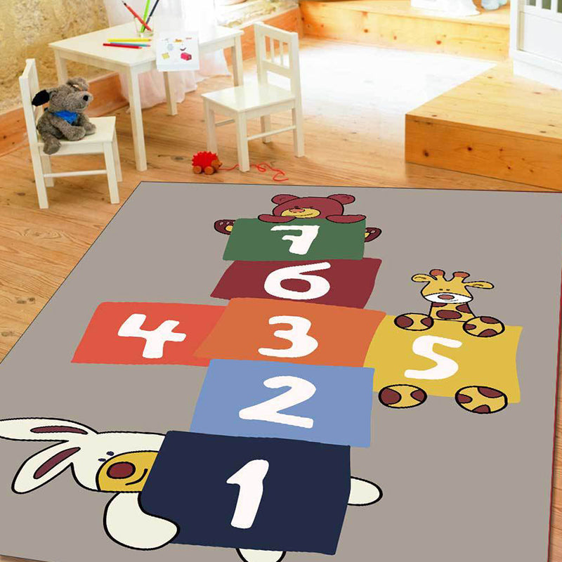 Avtoit | Stylish animal print rug with number beige and brown children's rug polyester pet-friendly washable non-slip area rug for decoration