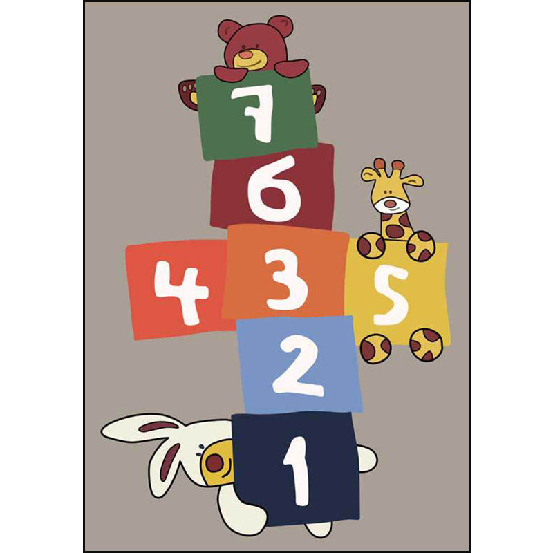 Avtoit | Stylish animal print rug with number beige and brown children's rug polyester pet-friendly washable non-slip area rug for decoration