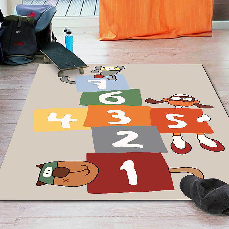 Avtoit | Stylish animal print rug with number beige and brown children's rug polyester pet-friendly washable non-slip area rug for decoration