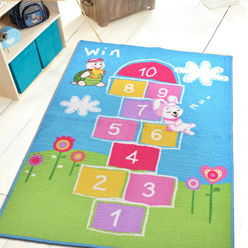 Avtoit | Multicolor Number Pattern Rug Polyester Kids Rug Pet Friendly Washable Non-Slip Rug for Bedroom