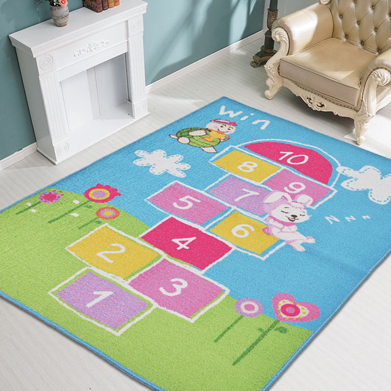 Avtoit | Multicolor Number Pattern Rug Polyester Kids Rug Pet Friendly Washable Non-Slip Rug for Bedroom