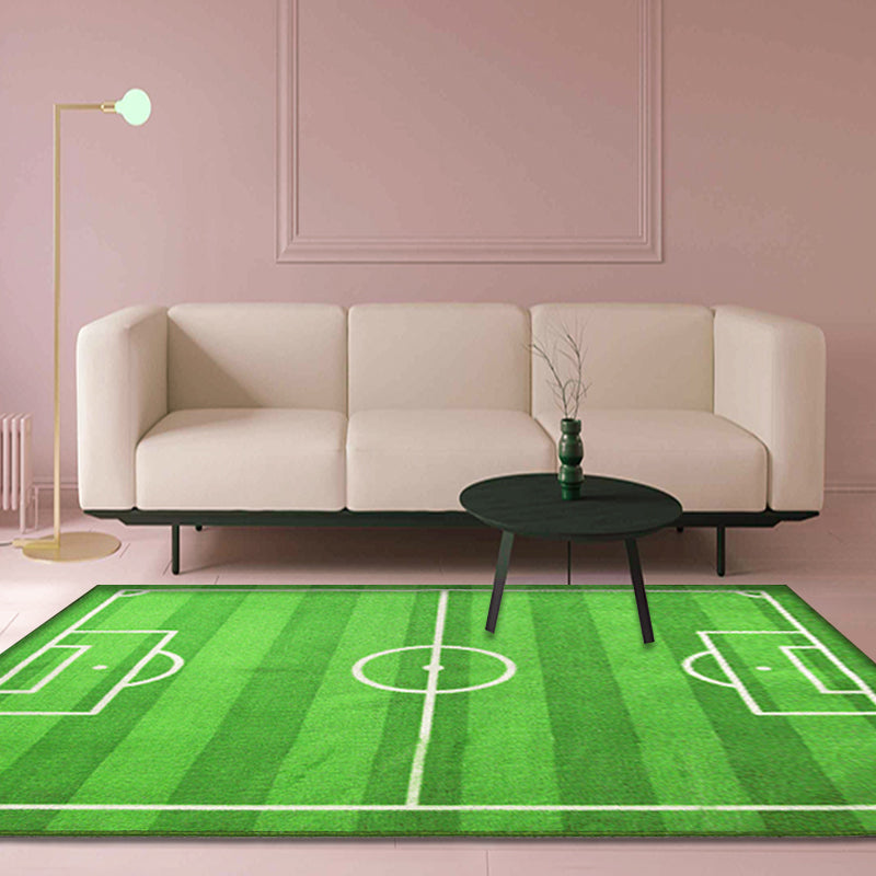 Avtoit | Green Soccer Field Pattern Carpet Polyester Kids Carpet Pet Friendly Washable Non-Slip Area Rug for Bedroom