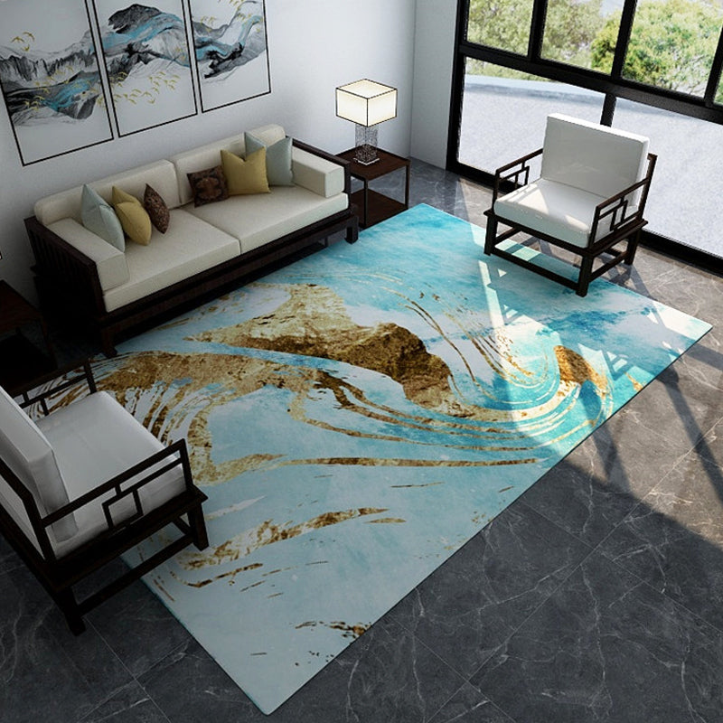 Avtoit | Industrial Watercolor Pattern Carpet Blue Polyester Carpet Non-Slip Pet Friendly Washable Area Rug for Bedroom
