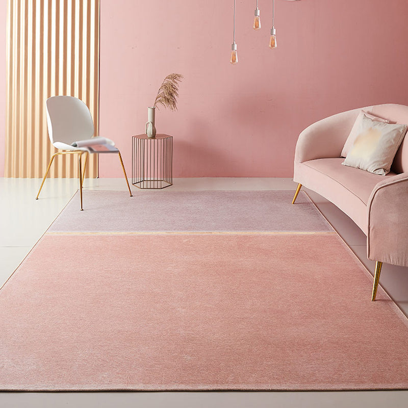 Avtoit | Pink Living Room Rug Modernist Color Block Rug Chenille Washable Non-Slip Backing Pet Friendly Rug