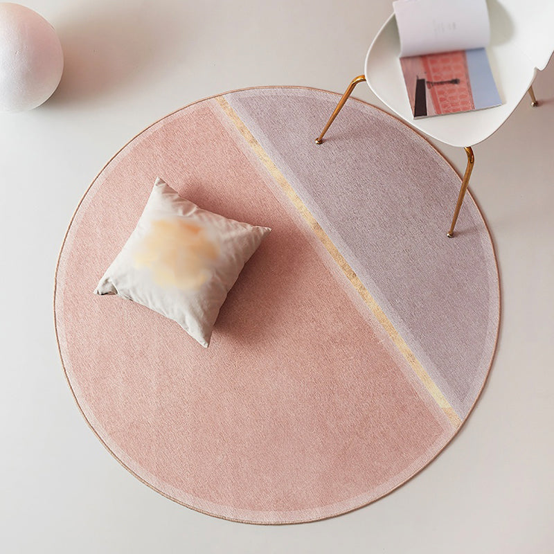 Avtoit | Creative Color Block Carpet Pink Minimalist Carpet Chenille Pet Friendly Washable Anti-slip Area Rug for Study