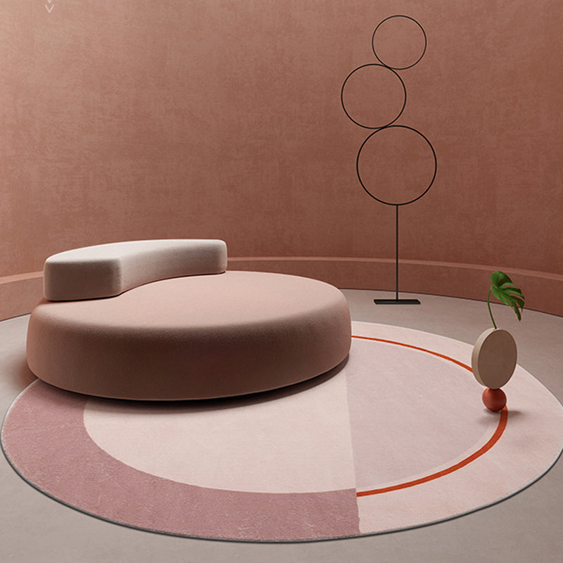 Avtoit | Modern Color Block Carpet Pink and Red Polyester Carpet Non-Slip Pet-Friendly Washable Rug for Bedroom