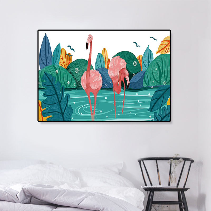 Avtoit | Flamingo Print Painting Tropical Stylish Textured Canvas Wall Art for Dining Room