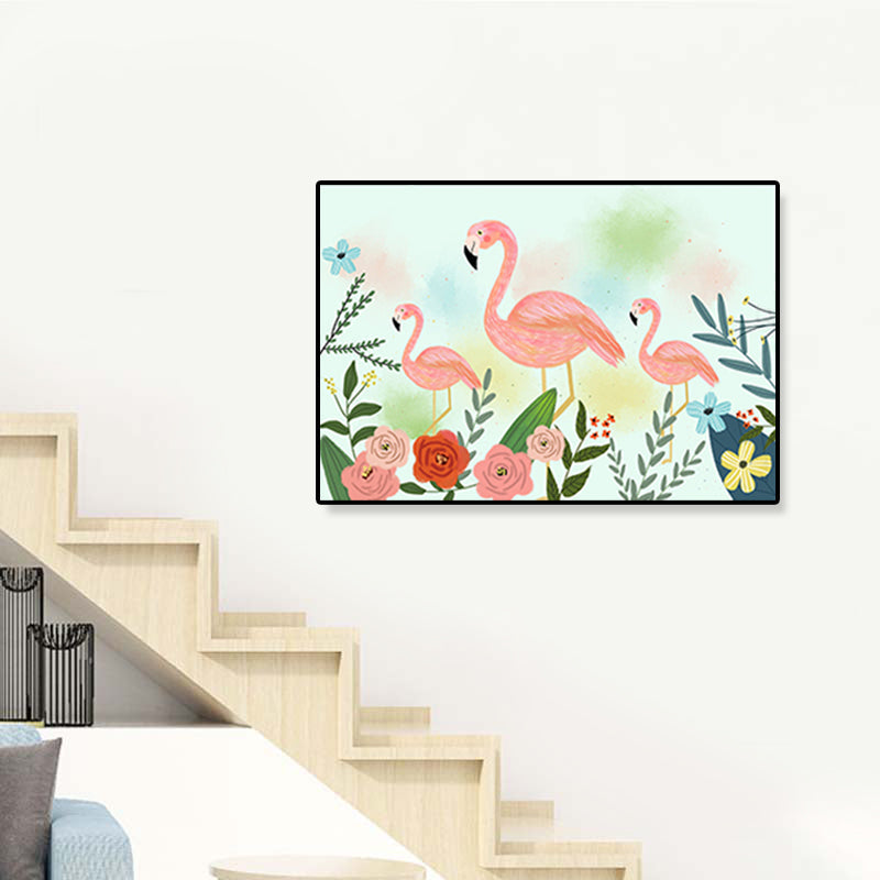 Avtoit | Flamingo Print Painting Tropical Stylish Textured Canvas Wall Art for Dining Room