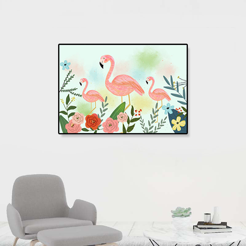 Avtoit | Flamingo Print Painting Tropical Stylish Textured Canvas Wall Art for Dining Room