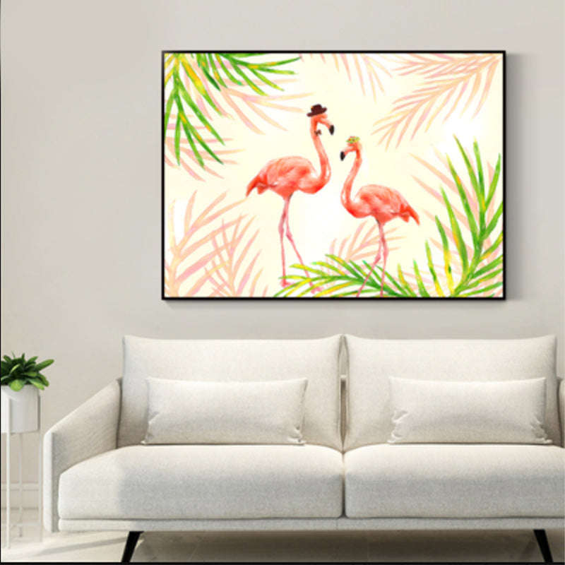 Avtoit | Flamingo Print Painting Tropical Stylish Textured Canvas Wall Art for Dining Room