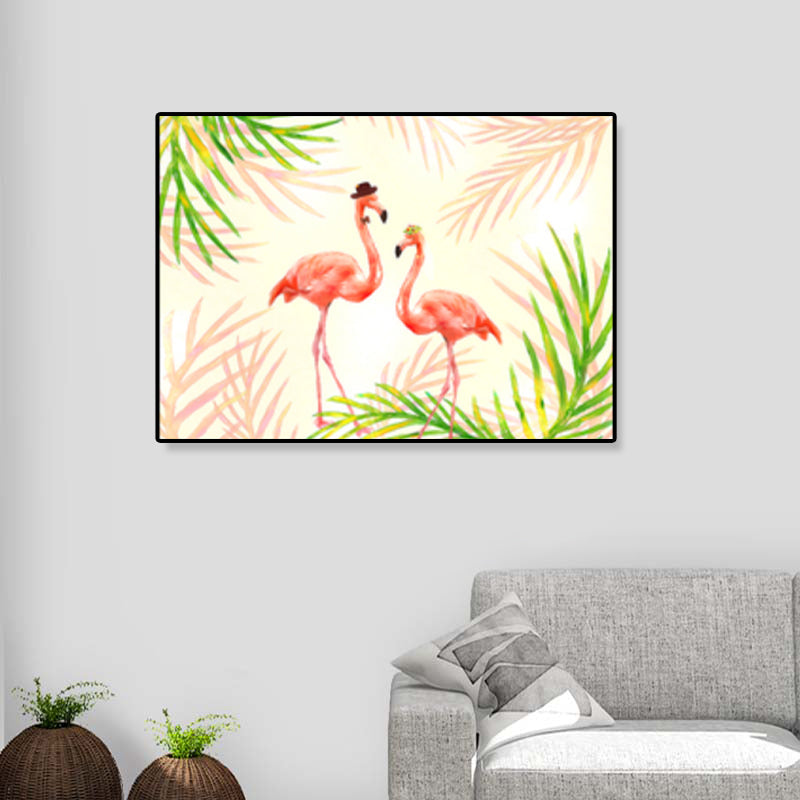 Avtoit | Flamingo Print Painting Tropical Stylish Textured Canvas Wall Art for Dining Room