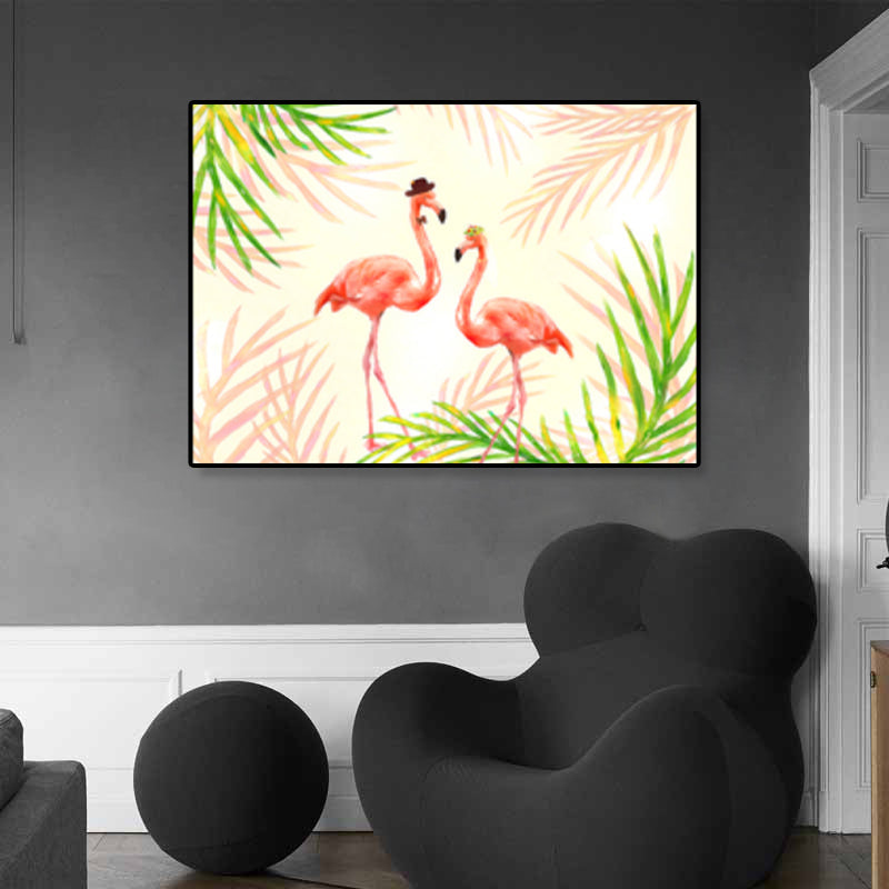 Avtoit | Flamingo Print Painting Tropical Stylish Textured Canvas Wall Art for Dining Room
