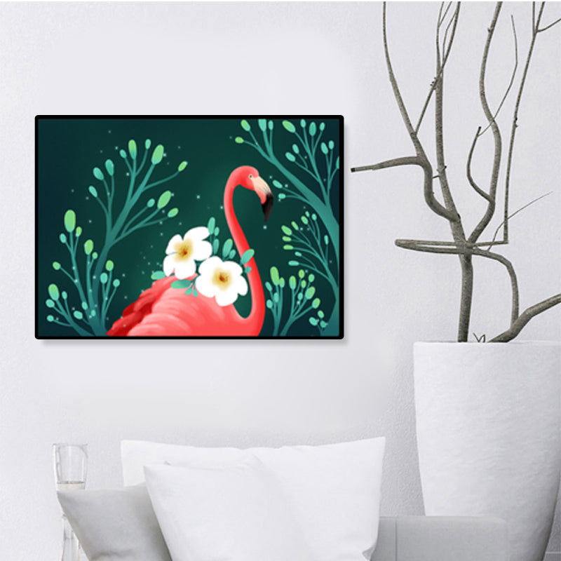 Avtoit | Flamingo Print Painting Tropical Stylish Textured Canvas Wall Art for Dining Room