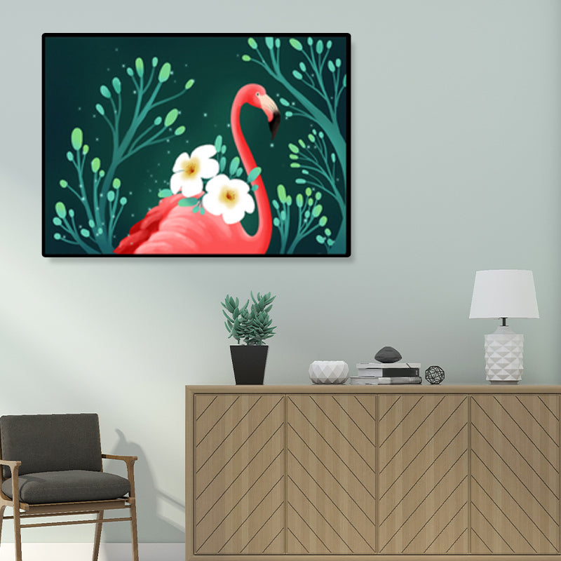 Avtoit | Flamingo Print Painting Tropical Stylish Textured Canvas Wall Art for Dining Room