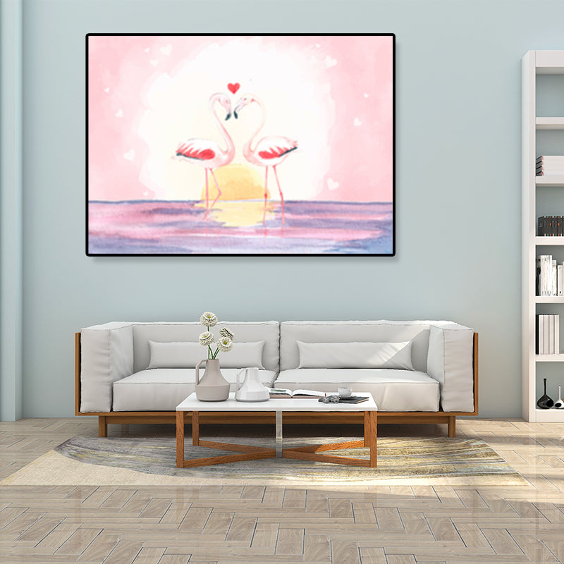 Avtoit | Flamingo Print Painting Tropical Stylish Textured Canvas Wall Art for Dining Room